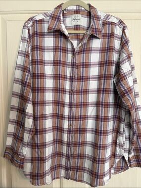 JACHS Girlfriend Soft White, Brown & Pink Plaid Button-Down Shirt